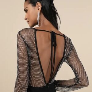 Lulu's Black and White Mesh Jumpsuit